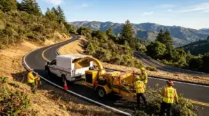 Crew operating wood chipper