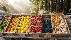 Berries and produce in crates