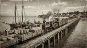 Trains on Santa Cruz wharf